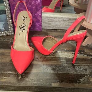 So Me Neon Coral Pointed-Toe Stiletto Slingbacks